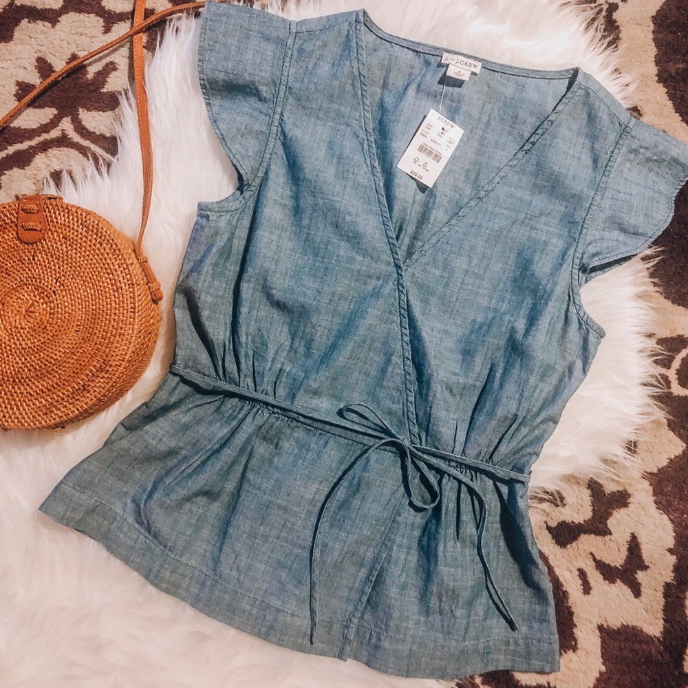 ✨BRAND NEW✨ J.Crew Ruffle Chambray Blouse, Size 2